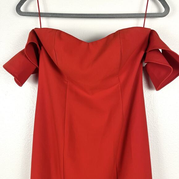 Likely Size 4 Red Flutter Sleeve Sweetheart High-Low Sunset Cocktail Dress Gown - Picture 3 of 7